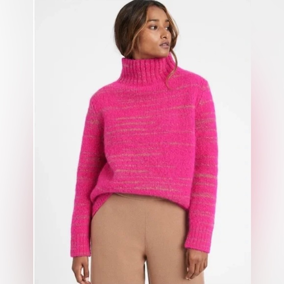 Banana Republic Pink Space Dye Italian Wool Blend Cowl Neck Sweater - Picture 1 of 2
